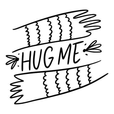 Hug Me lettering. Hand drawn holiday vector illustration. Black ink.のイラスト素材