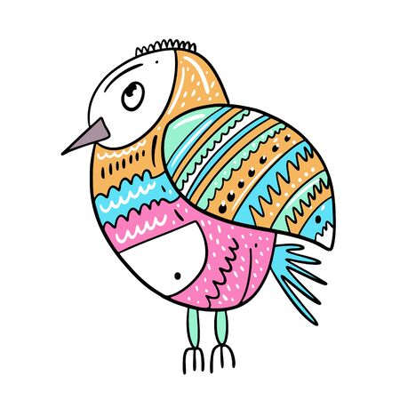 Cute Bird sign. Character in cartoon style. Hand drawn colorful vector illustration.のイラスト素材
