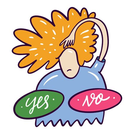 Man cannot choose. Yes or No. Choosing concept art. Vector flat cartoon style.のイラスト素材