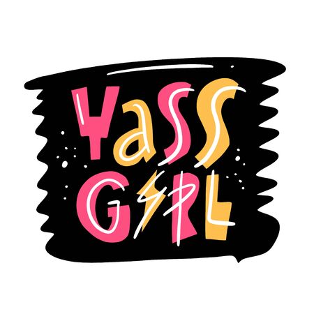 Yass Girl lettering in cartoon style. Feminism concept art. Vector illustration. Scandinavian typography. Isolated on white background.のイラスト素材