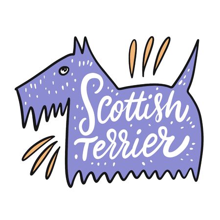 Scottish Terrier sign. Hand drawn vector illustration. Character cartoon style.のイラスト素材