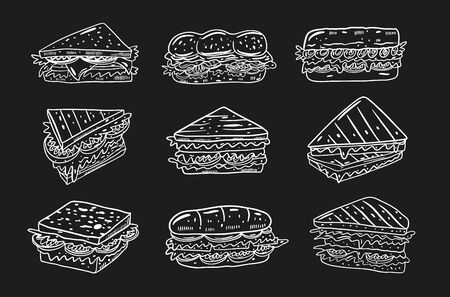 Sandwiches hand drawn outline in cartoon style. Vector illustration.のイラスト素材