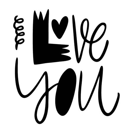 I Love You hand drawn lettering phrase. Black ink. Scandinavian typography.のイラスト素材
