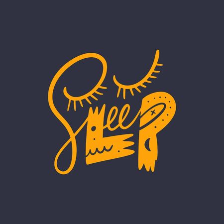 Sleep word hand drawn vector lettering. Scandinavian style. Vector illustration isolated on black background.のイラスト素材