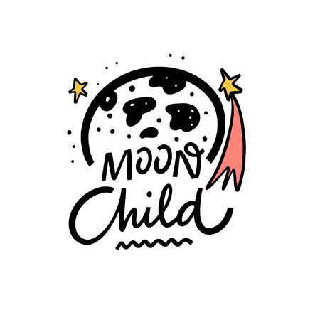 Moon Child lettering phrase. Modern typography. Black ink. Vector illustration.のイラスト素材