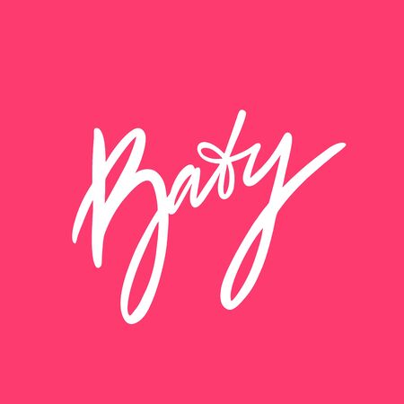 Baby lettering. White color text. Vector illustration. Isolated on pink background. Design for banner, poster, card, t-shirt and web.のイラスト素材