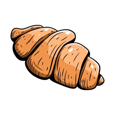 Croissant. Hand drawn colorful vector illustration in cartoon style. Isolated on white background. Design for banner, poster, card, print, menuのイラスト素材