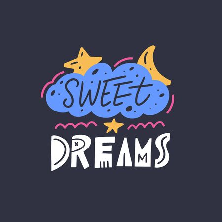 Sweet Dreams phrase. Scandinavian typography. Vector illustration. Isolated on black background. Design for gift cards, poster, t-shirt and banner.のイラスト素材