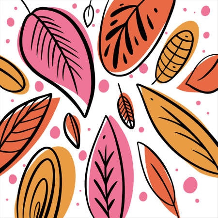 Autumn leaves texture. Colorful vector illustration. Isolated on white background. Design for card, web and print.のイラスト素材