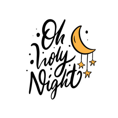 Oh holy night phrase. Hand drawn calligraphy. Winter holiday text.のイラスト素材