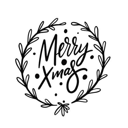 Merry Christmas calligraphy. Black color vector illustration.のイラスト素材