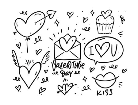 Love elements set. Valentine day. Holiday vector illustration.のイラスト素材