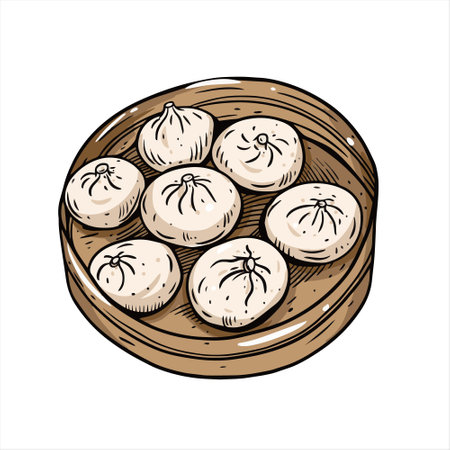 Chinese food dim sum. Hand drawn sketch. Vintage style.のイラスト素材