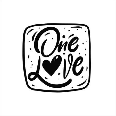 One love phrase. Hand drawn black color text lettering.のイラスト素材