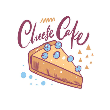 Cheese cake hand drawn colorful vector illustration. Cartoon style.