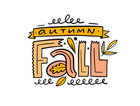 Autumn fall hand drawn colorful lettering phrase. Modern typography text.のイラスト素材