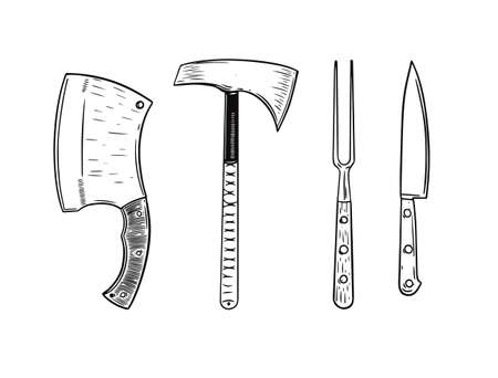 Cold weapons and knife hand drawn black color vector illustration.のイラスト素材