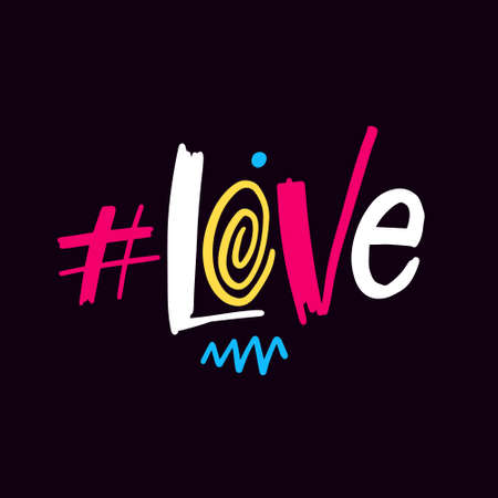 Hashtag Love. Hand drawn colorful lettering text. Vector illustration.のイラスト素材