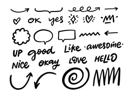 Doodle design elements set. Hand drawn black color vintage style.のイラスト素材