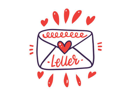 Letter sign or symbol with pink heart. Hand drawn colorful cartoon style.のイラスト素材