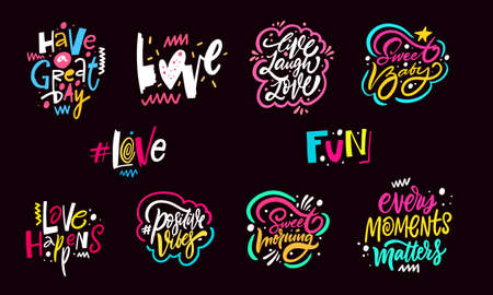 Colorful modern typography lettering phrases set. Motivation and positive phrase.のイラスト素材