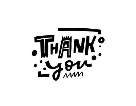 Thank you text. Hand drawn black color lettering phrase. Vector illustration.のイラスト素材