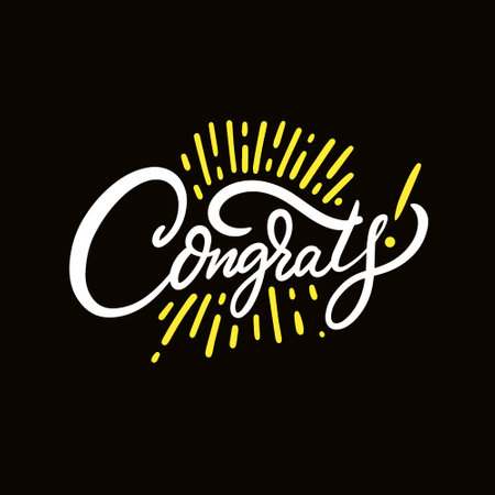 White color text Congrats. Lettering holiday positive word. Black color background.のイラスト素材