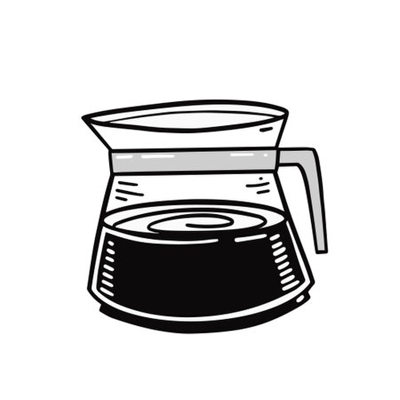 Glass coffee pot. Doodle style vector illustration isolated on white background.のイラスト素材