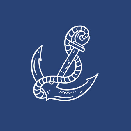 Hand drawn anchor logo icon doodle style outline vector illustration.