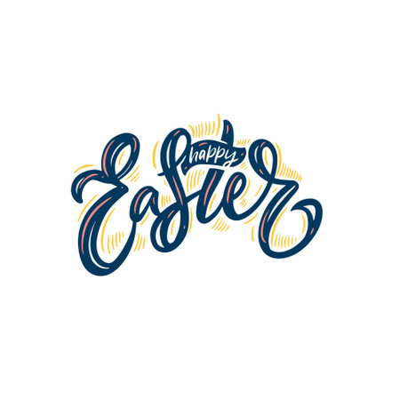 Happy Easter hand drawn modern calligraphy lettering phrase.のイラスト素材