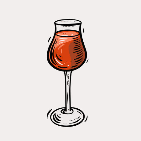 Red cocktail or shot hand drawn colored engraving style.のイラスト素材