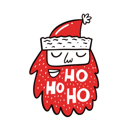 Santa face and Ho ho ho lettering phrase. Hand drawn vector art illustration.のイラスト素材