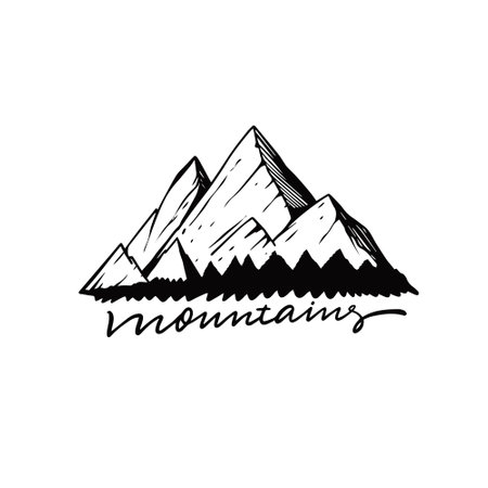 Mountains outline logo hand drawn black color.のイラスト素材