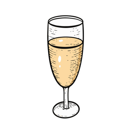 Champagne glass hand drawn outline sketch art. Colorful cartoon style vector illustration.のイラスト素材