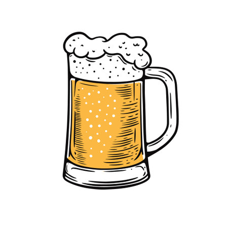 Beer glass hand drawn colorful cartoon style vector art illustration.のイラスト素材