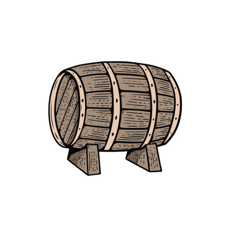Beer wood barrel hand drawn engraving style vector art illustration.のイラスト素材