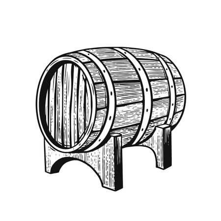 Monochrome engraving style wine barrel vector artのイラスト素材