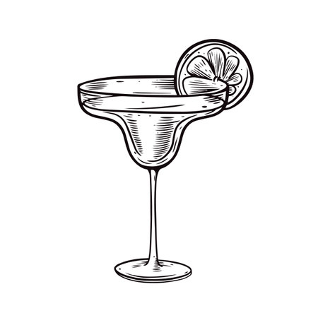 Martini or daiquiri cocktail hand drawn black color outline style.のイラスト素材