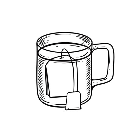 Tea in a bag hand drawn outline style vector art illustration.のイラスト素材