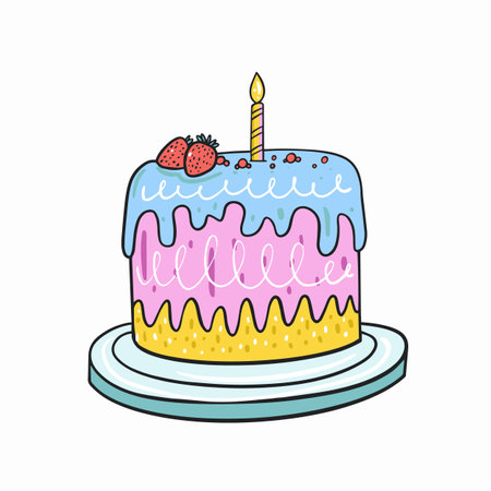 Colorful outline style birthday cake vector art illustration.のイラスト素材