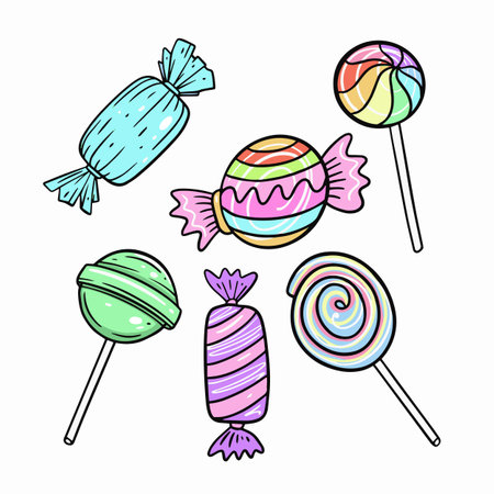 Candy set outline style colorful vector illustration.のイラスト素材