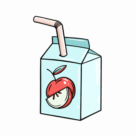 Hand drawn apple juice in box package outline style vector.のイラスト素材