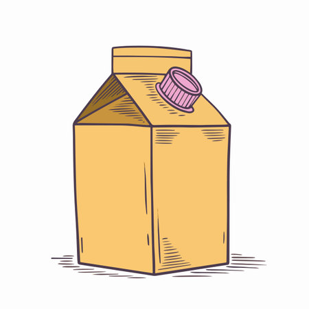 Yellow box package for juice or drink outline style vector.のイラスト素材