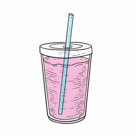 Pink cocktail or drink in plastic glasses outline colorful style vector art.のイラスト素材