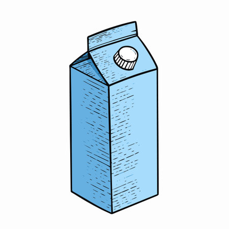 Milk box in blue package sign hand drawn outline cartoon style.のイラスト素材