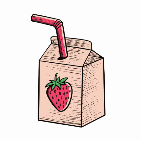 Strawberry juice in package with tube colorful outline style vector.のイラスト素材