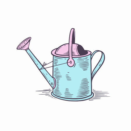 Blue and pink watering can hand drawn outline flat style.のイラスト素材