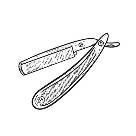 Straight razor for shaving black line art engraving style vector illustration.のイラスト素材