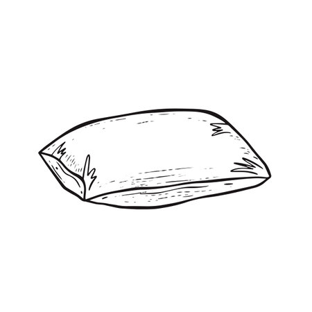 Pillow hand drawn black color outline sketch vector art illustration.のイラスト素材