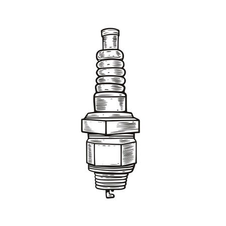 Auto car engine spark plug hand drawn black color flat sketch vector art.